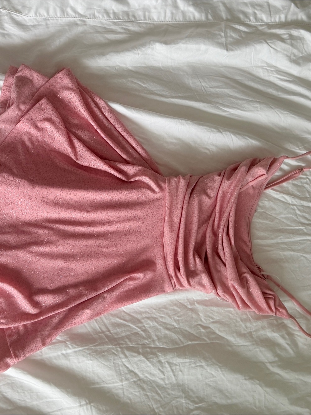 Women’s glittery light Pink Ruched Cowl Neck Tank Top
